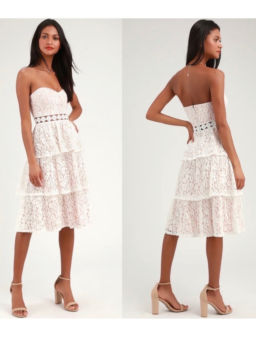 Lulus Adorn White Lace Strapless Midi Dress - Small